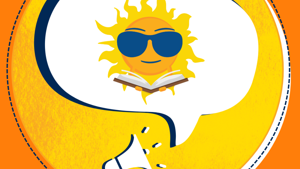 Sunny Mascot holding a book