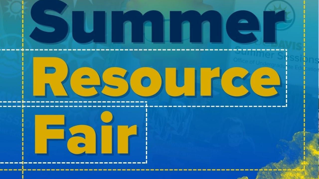 Table of merch in the background of a flyer for a Summer Resource Fair
