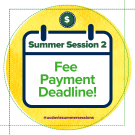 Graphic announcing the fee payment deadline for UC Davis Summer Session 2. The image features a calendar icon with the text "Summer Session 2 Fee Payment Deadline!" and a dollar sign above it. The handle @ucdavissummersessions is at the bottom.
